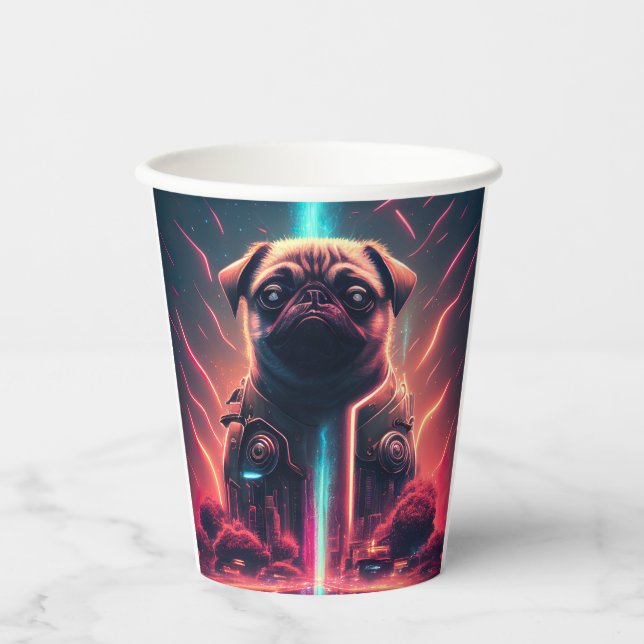 Vasos De Papel Pug Adorable en traje futurista de robots (Anverso)