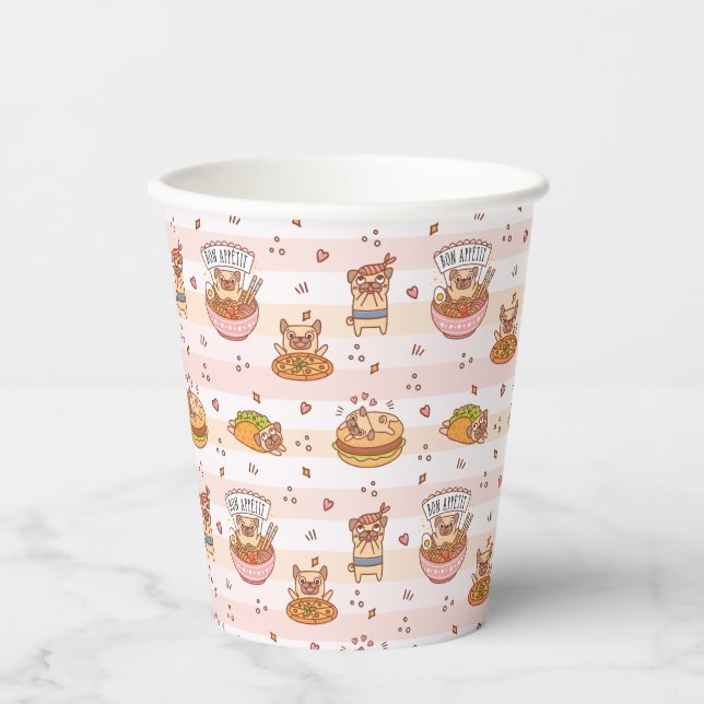 Vasos De Papel Pug Bon Appetit Hamburger Taco Food (Anverso)