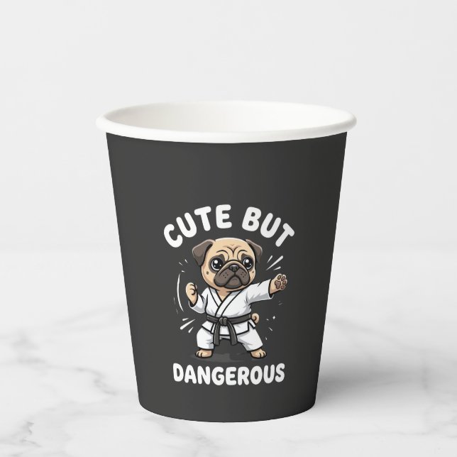 Vasos De Papel Pug de karate lindo pero peligroso (Anverso)