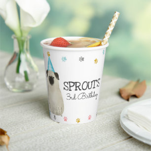 Vasos De Papel Pug Dejó Que Pawty Dog Birday Party Blue Paper Cup