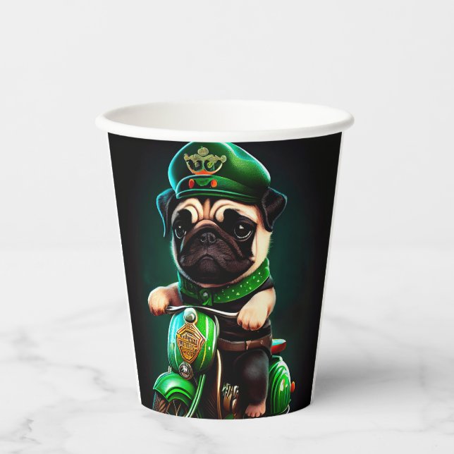 Vasos De Papel Pug Dog Driving Bike St. (Anverso)