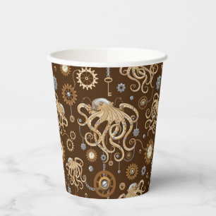 Vasos De Papel Pulpo Steampunk Retro Fantasía Mecánica