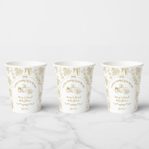 Vasos De Papel Pumpkin Fall Gold Whimsical Floral Baby Shower