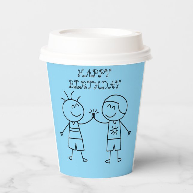 VASOS DE PAPEL PUÑO ARRIBA FELIZ CUMPLEAÑOS AZUL (Anverso)