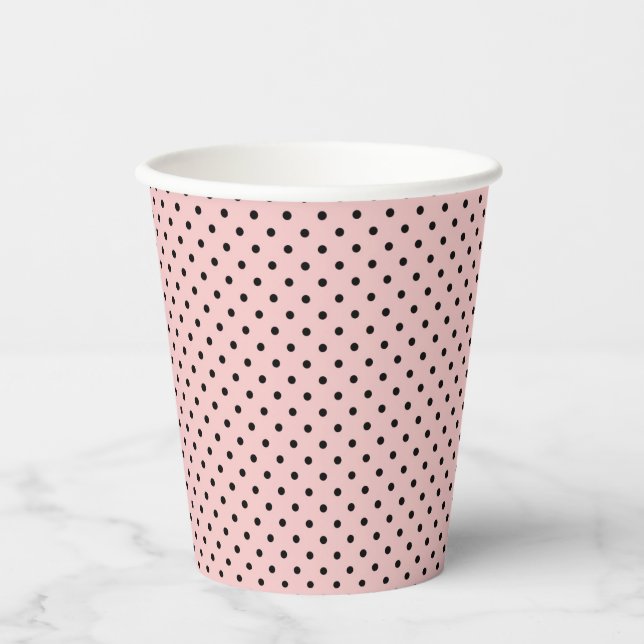 Vasos De Papel Punto de polka negra rosa (Anverso)