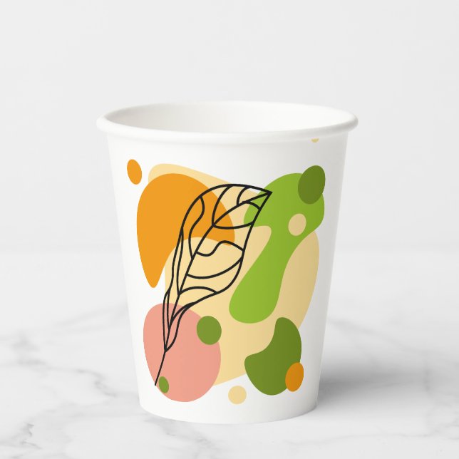 Vasos De Papel Puntos abstractos interesantes con hojas (Anverso)