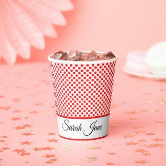 Vasos De Papel Puntos clásicos del Polka Rojo | Nombre personaliz