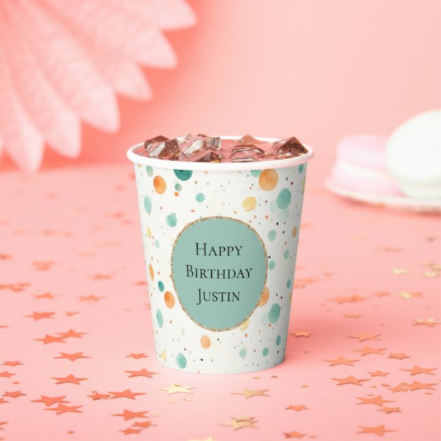 Vasos De Papel Puntos de Tangerina Turquesa (in situ)