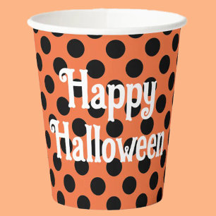 Vasos De Papel Puntos naranjas y negros Feliz Halloween
