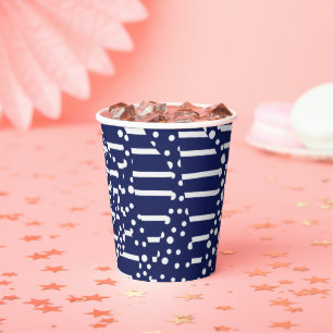 Vasos De Papel Puntos y bandas 2 - Azul y blanco