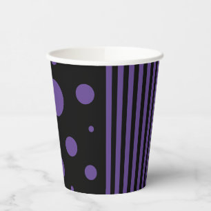 Vasos De Papel Puntos y rayas en morado y negro
