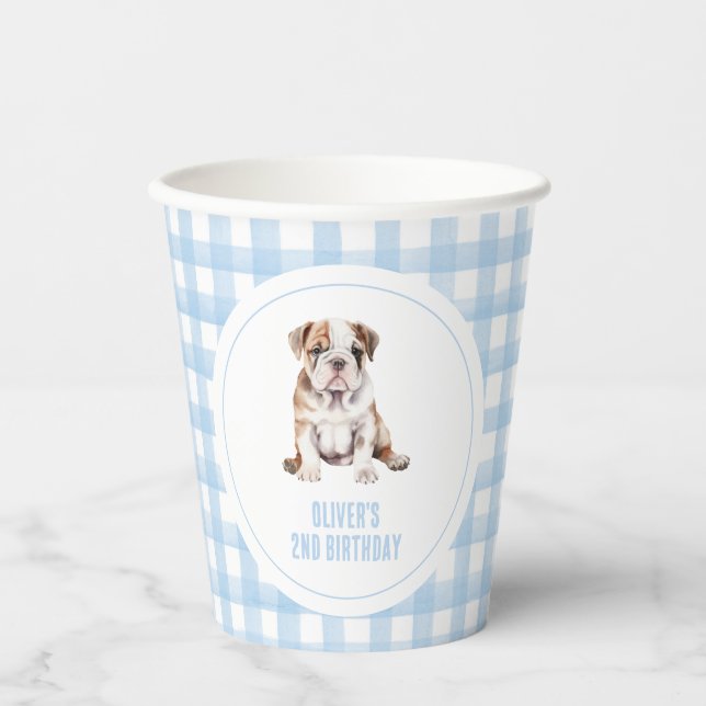 Vasos De Papel Puppy bulldog preppy plaid birthday (Anverso)