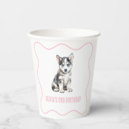 Vasos De Papel Puppy husky preppy pink plaid birthday