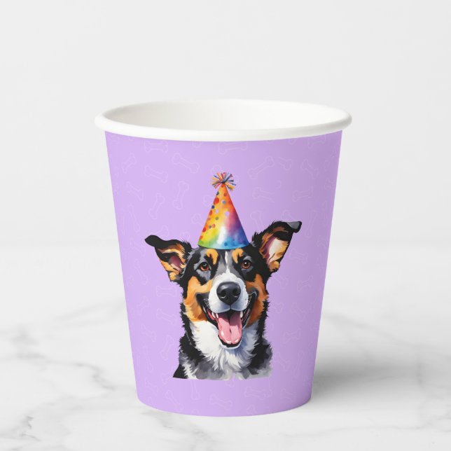 Vasos De Papel Puppy Perro Cumpleaños Paw-ty (Anverso)