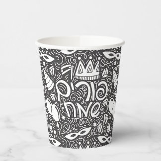 Vasos de papel Purim negros y blancos