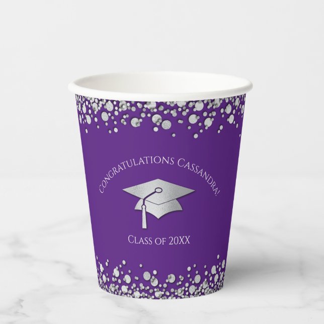 Vasos De Papel Purple and Silver Graduation (Anverso)