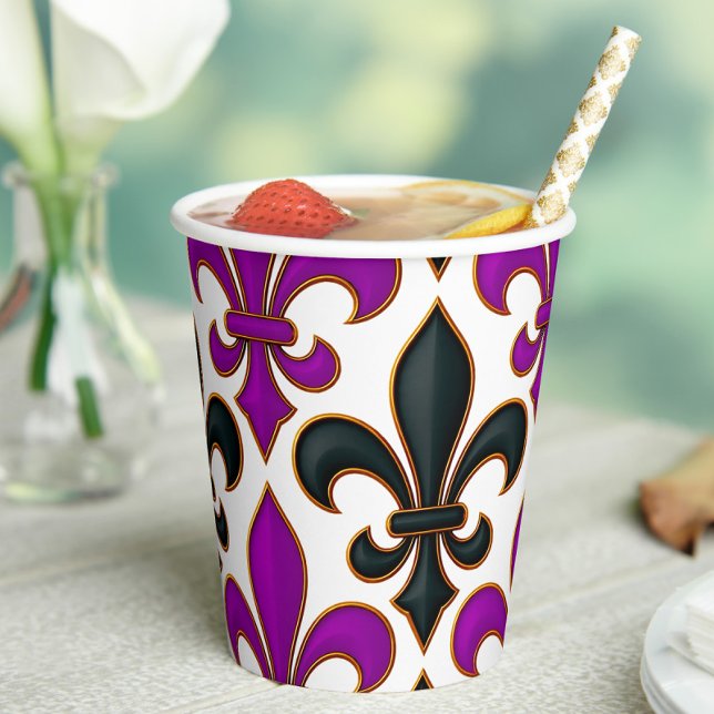 Vasos De Papel Purple Black Baroque Fleur-de-lis Pattern Design  (Subido por el creador)