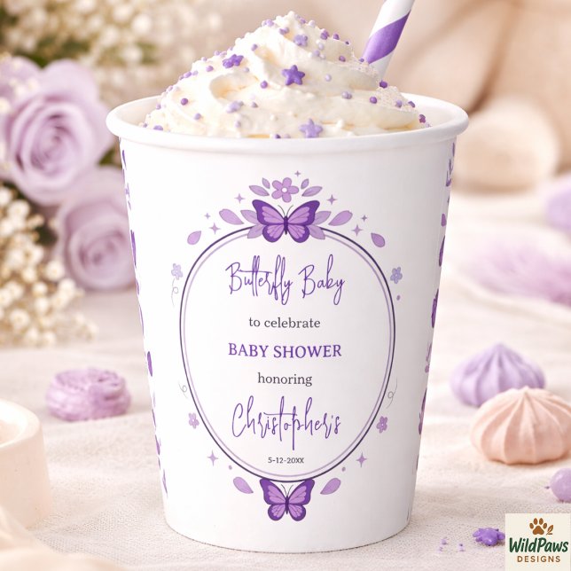 Vasos De Papel Purple Butterfly Baby Girl Baby Shower  (Purple Butterfly Baby Girl Baby Shower Paper Cups
)