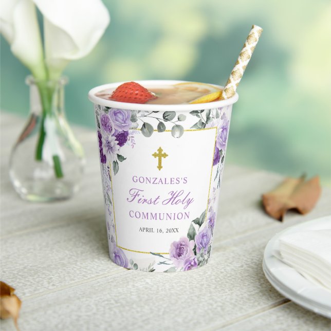 Vasos De Papel Purple Floral Girl First Holy Communion (in situ)