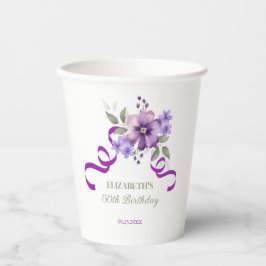 Vasos De Papel Purple Flower Greenery Ribbon Birthday