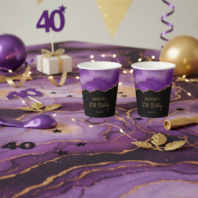 Vasos De Papel Purple Gold Glitter Watercolor Marble (Subido por el creador)