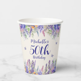 Vasos De Papel Purple Lavender Floral 50th Birthday