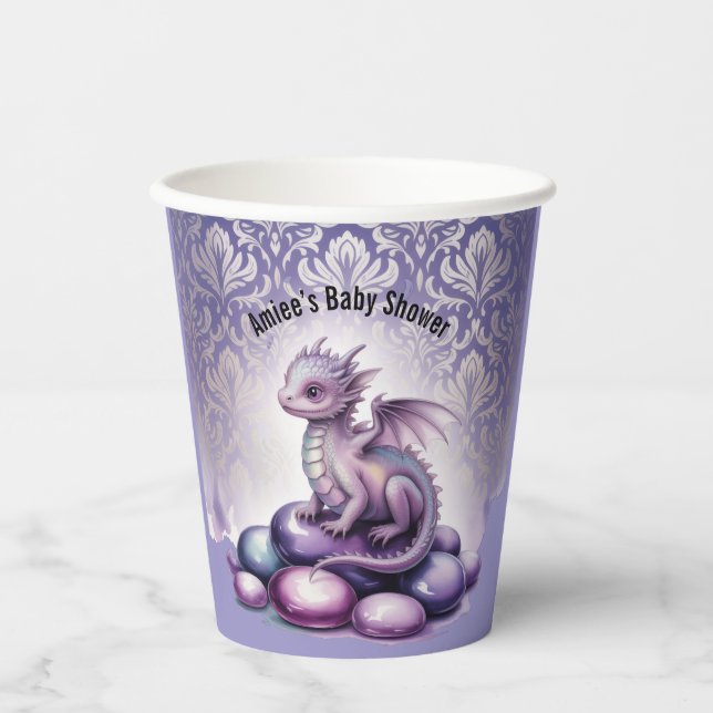 Vasos De Papel Purple Magical Dragon Baby Shower (Anverso)