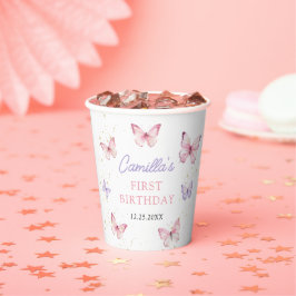 Vasos De Papel Purple Pink Bow Butterfly Girl Birthday Party