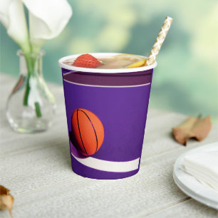 Vasos De Papel Purple Sports Birday Party Court & Basketball