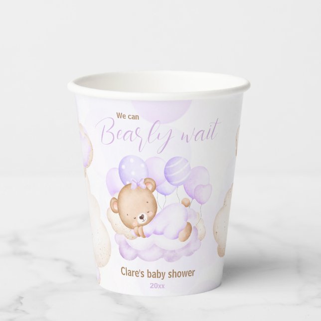 Vasos De Papel Purple We Can Bearly Wait Cups De Papel Baby Showe (Anverso)