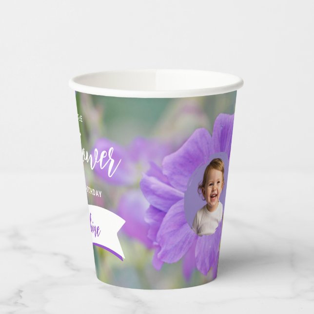Vasos De Papel Purple Wildflower Custom Photo Template Birthday (Izquierda)