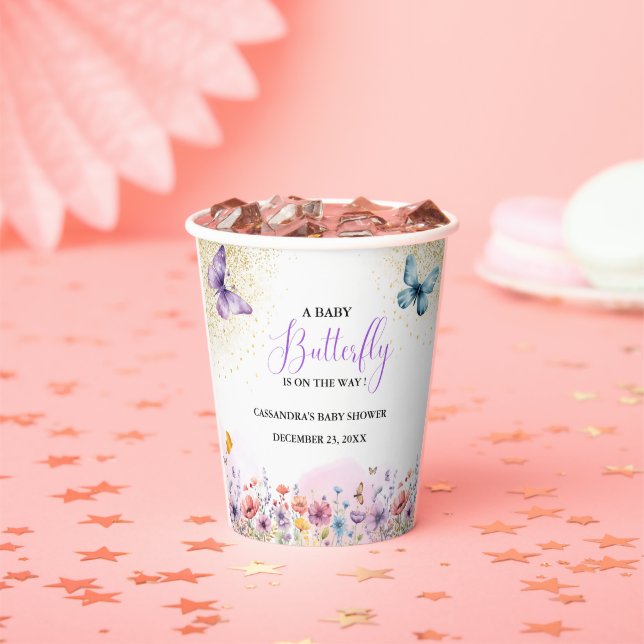 Vasos De Papel Púrpura Bebé mariposa Bebé Ducha (in situ)