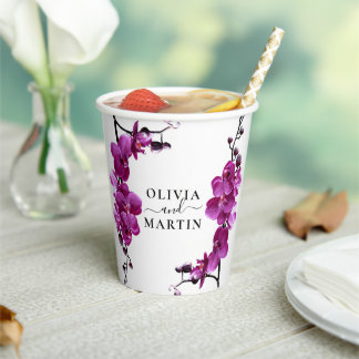 Vasos de papel púrpura botánico para boda