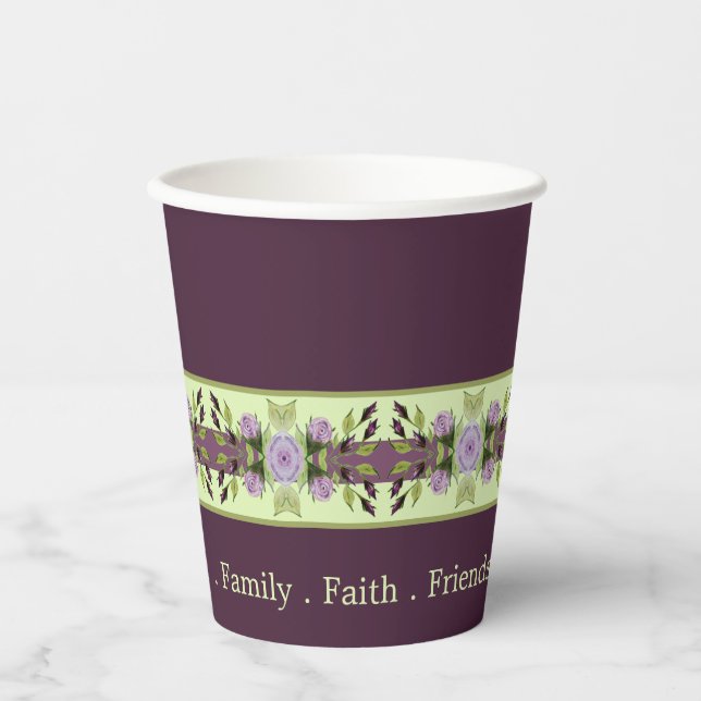 Vasos De Papel Púrpura floral acentuada (Anverso)