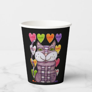 Vasos De Papel Púrpura gato rayado Green Ojos Candy Corazones Neg