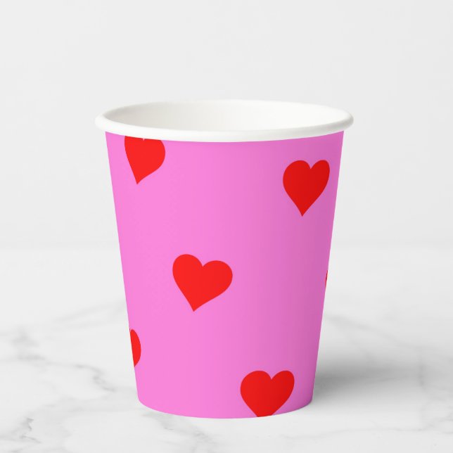 Vasos De Papel Púrpura Red Cute Simple Heart Pattern (Anverso)