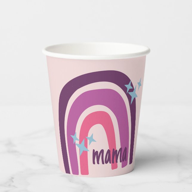 Vasos De Papel Púrpura rosa bohemio arco iris mamá personalizada (Reverso )