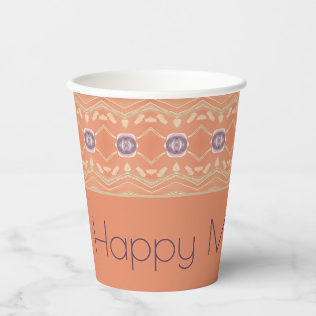 Vasos De Papel Púrpura Y Peach Patterado (Anverso)