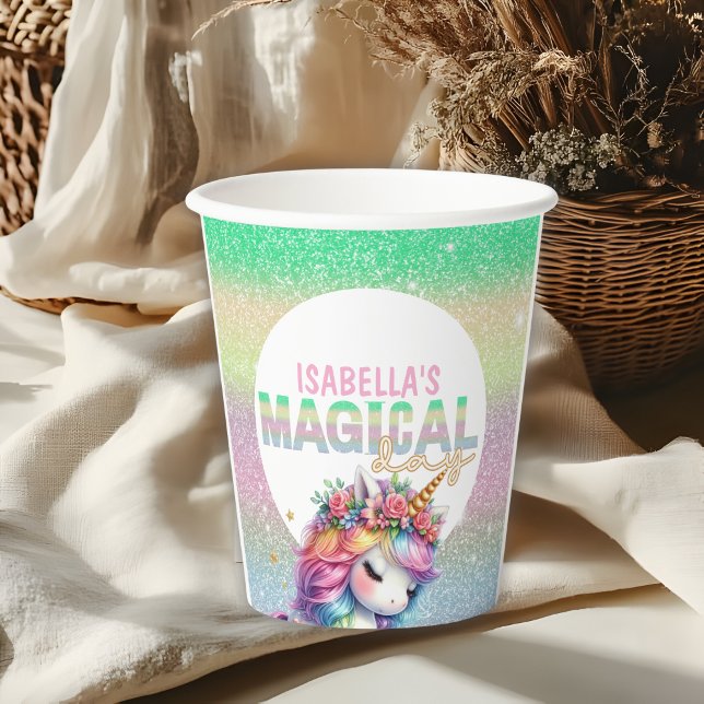 Vasos De Papel Purpurina arco iris unicornio mágico (Subido por el creador)