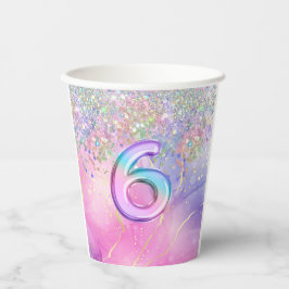 Vasos De Papel Purpurina arcoiris 6ª fiesta de cumpleaños