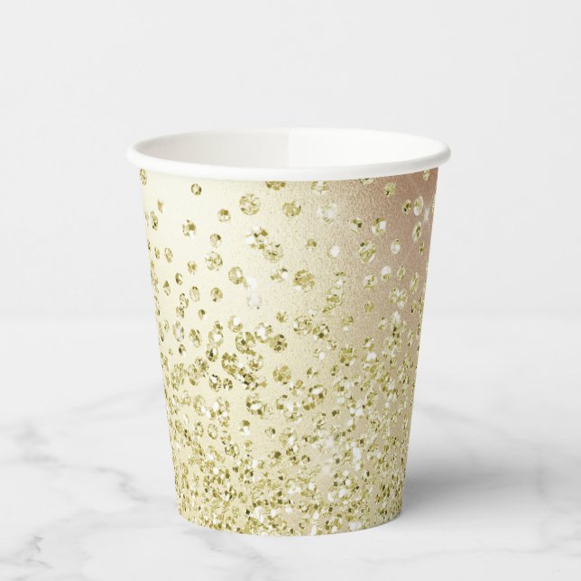 Vasos De Papel Purpurina blanco dorado brillo de confeti (Izquierda)