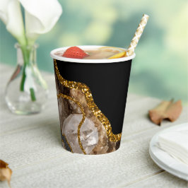 Vasos De Papel Purpurina de Geode de Agate de Oro y Negro