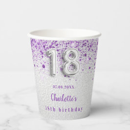 Vasos De Papel purpurina de lavanda plateada de 18 años