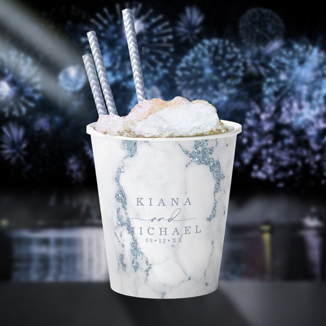 Vasos De Papel Purpurina de mármol moderno Boda Dusty Blue ID816 (Subido por el creador)