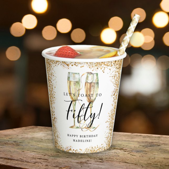 Vasos De Papel Purpurina de oro 50.ª fiesta de cumpleaños (Subido por el creador)