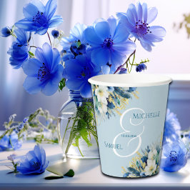 Vasos De Papel Purpurina de oro azul turbio Boda floral