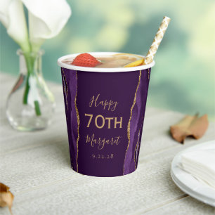 Vasos De Papel Purpurina de oro de la morada Agate Plum 70º cumpl