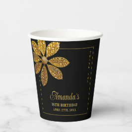 Vasos De Papel Purpurina de oro floral dulce de la flor 16 cumple