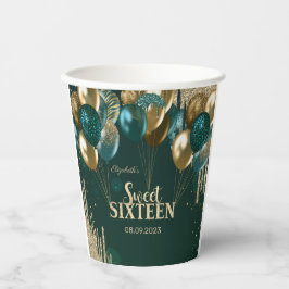 Vasos De Papel Purpurina de oro gotea globos Dulce verde 16