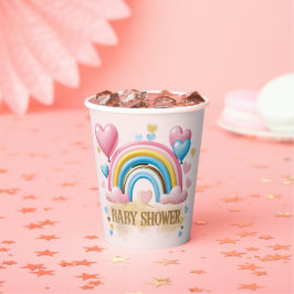 Vasos De Papel Purpurina de oro Pastel Hearts y Rainbow Baby Show